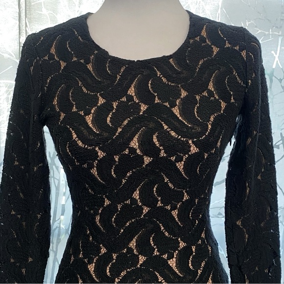 A.L.C ALC Scarlett crewneck long sleeve nude black lace mini dress - Picture 4 of 12